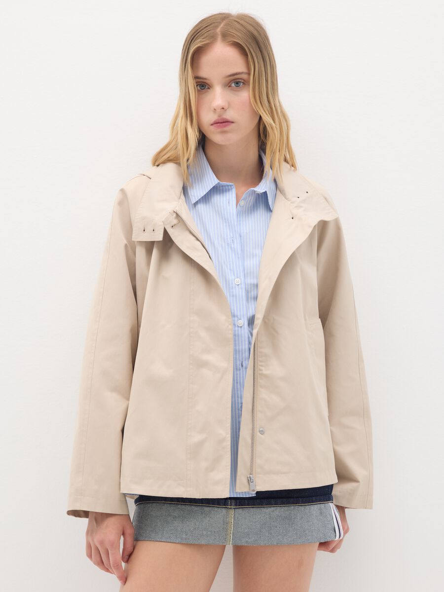 Beige cotton blend jacket regular fit_0