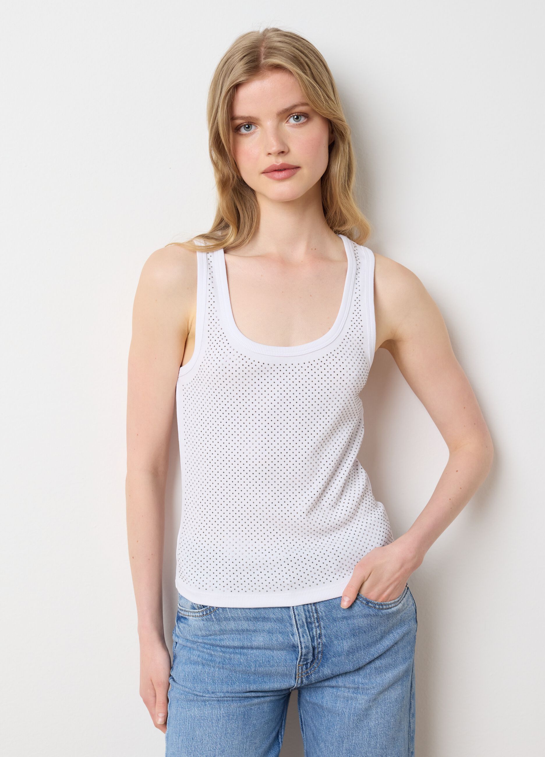 Women's White Blend Fitted Tank Top