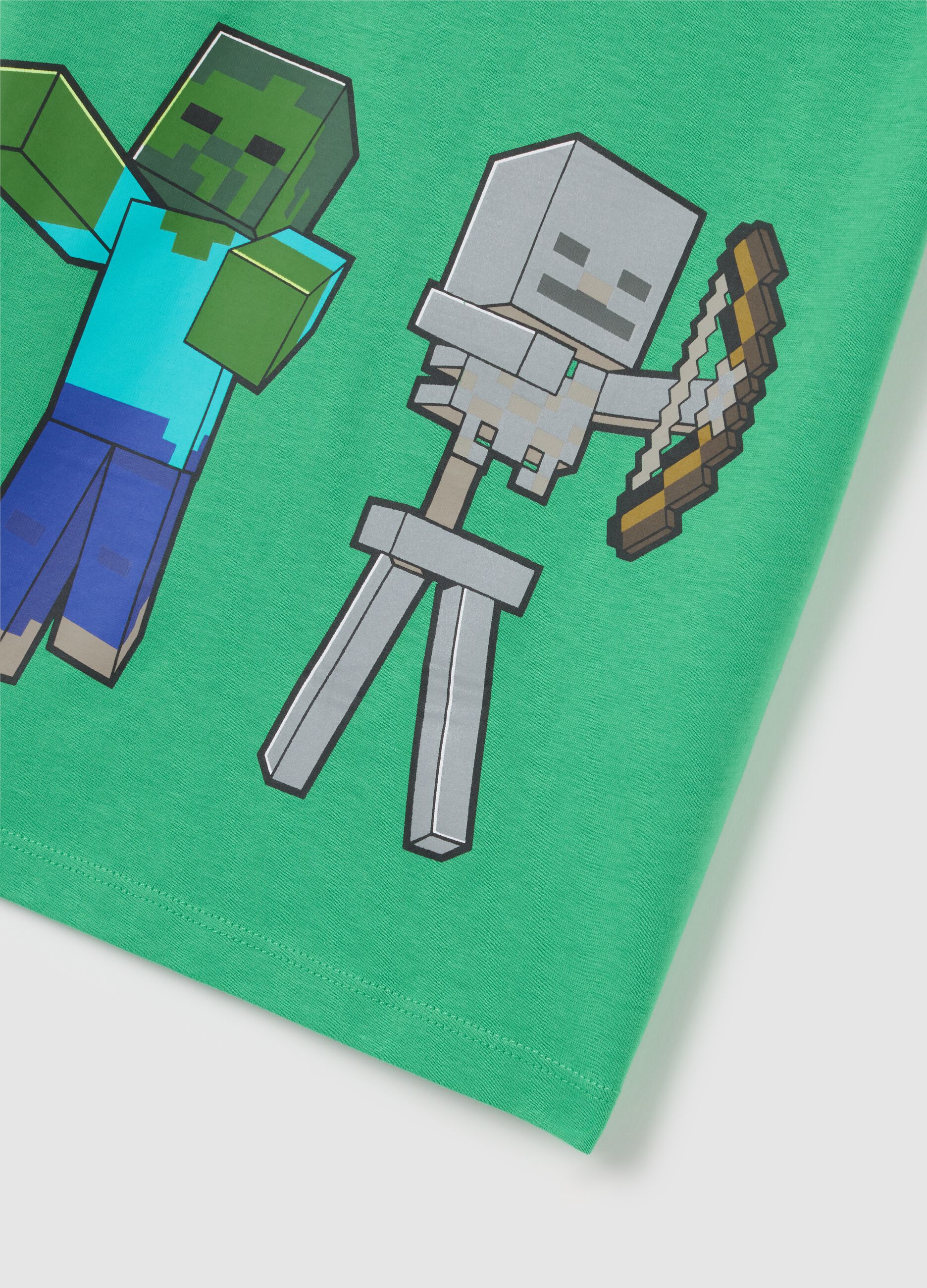 T-shirt da bambino in puro cotone verde regular fit con stampa Minecraft