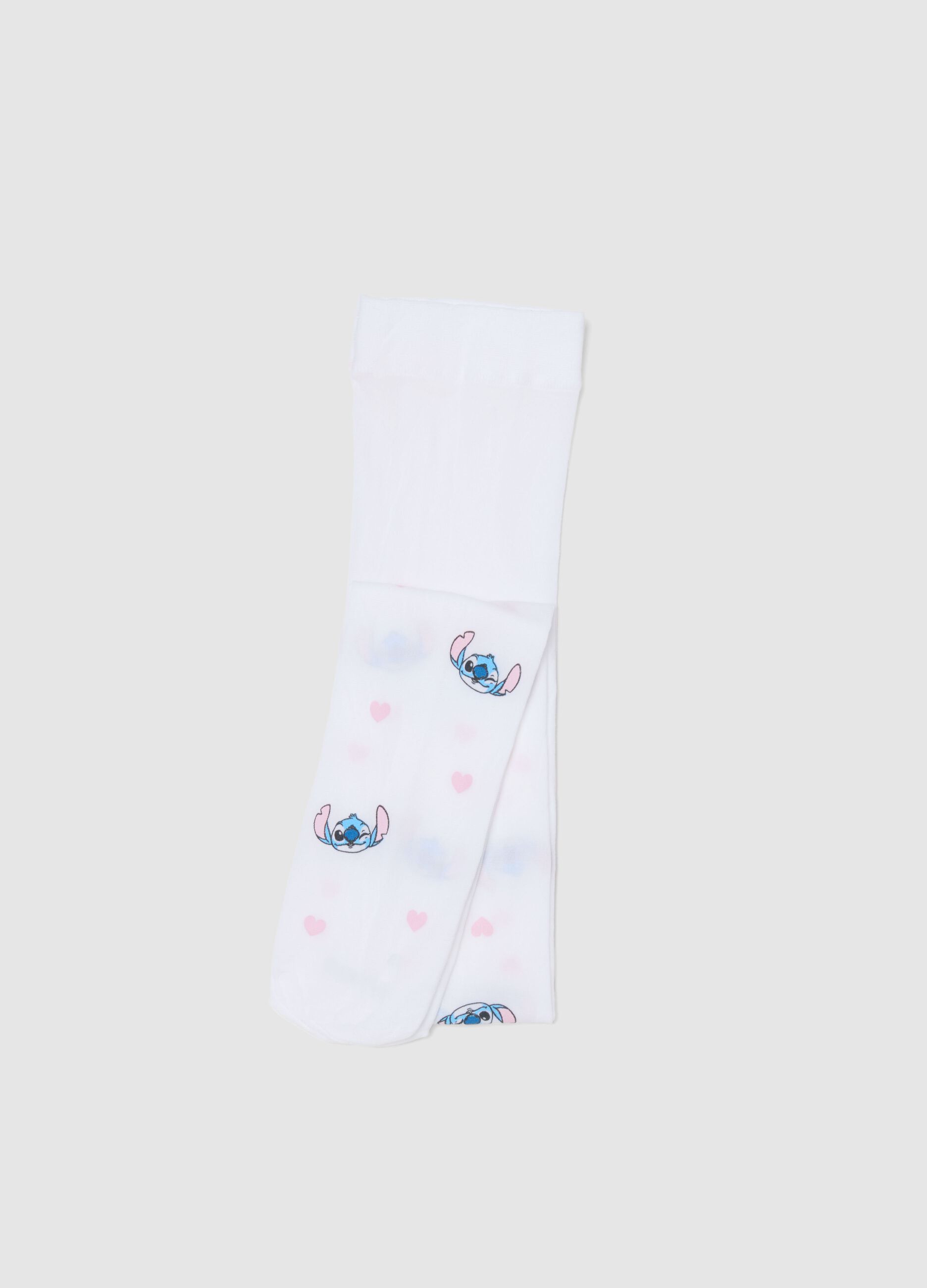 Collant elasticizzati bianchi da bambina con disegni Lilo e Stitch