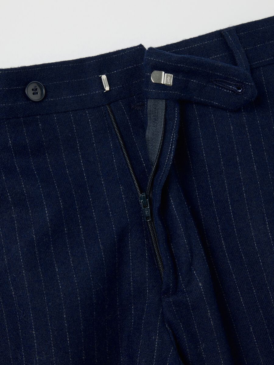Blue Pinstripe Slim Fit Twill Trousers_5