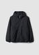 Black oversized rain jacket with hood and zip for boys_0