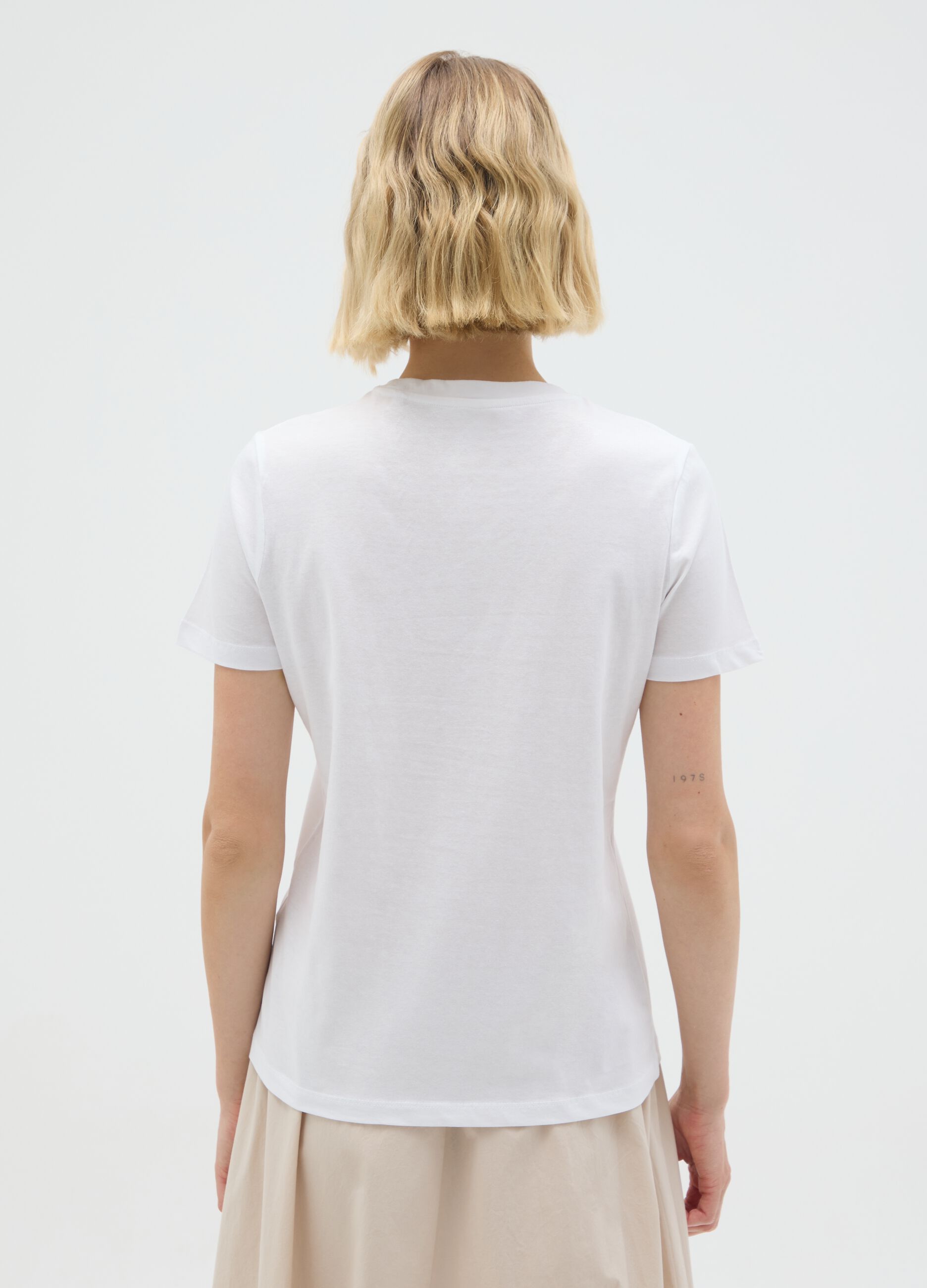 White pure cotton T-shirt, regular fit