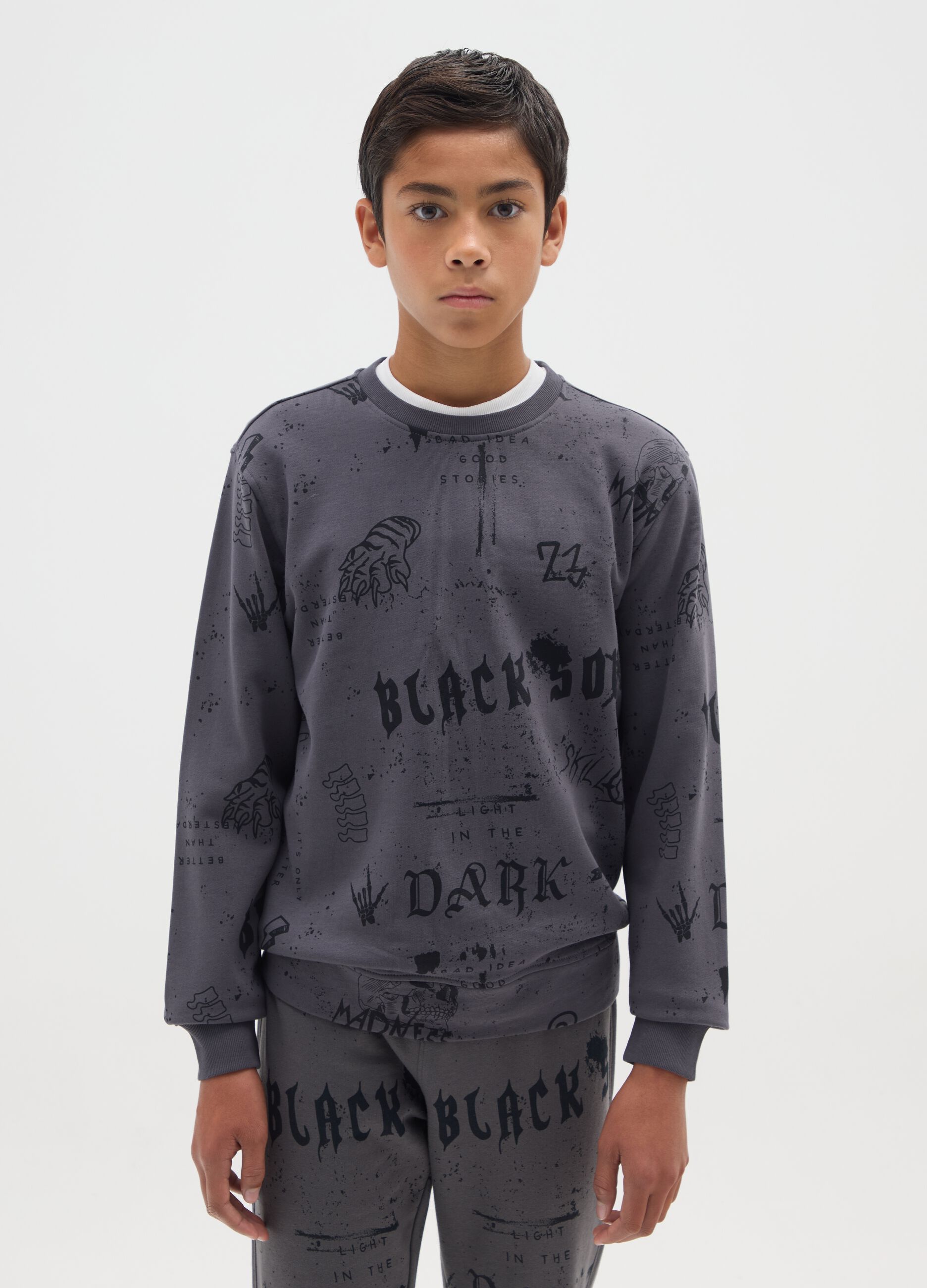 Grey regular fit boys' sweatshirt in pure cotton with print