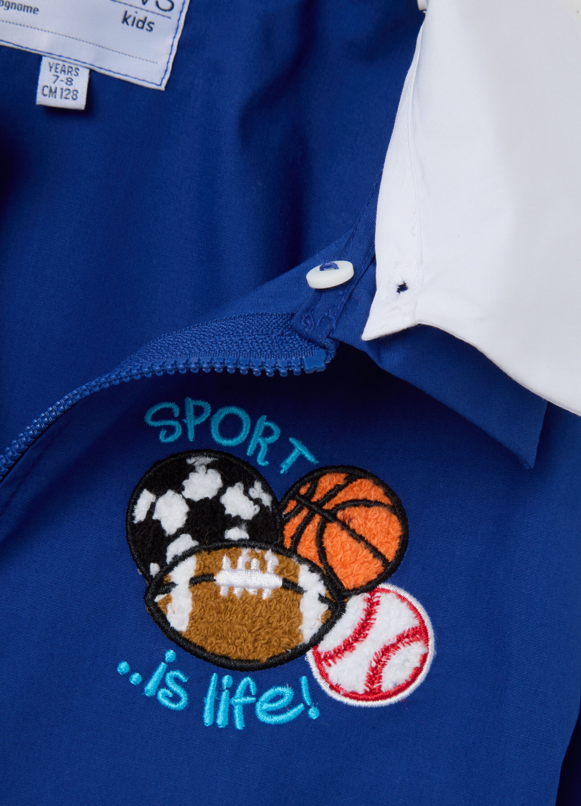 Grembiule scolastico da bambino in misto cotone blu con zip