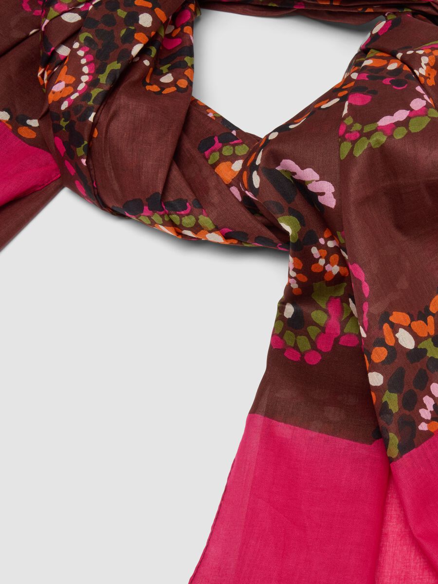 Brown and pink pure cotton floral print scarf_1