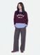 Purple viscose and wool-blend jumper with V-neck and shirt insert_1