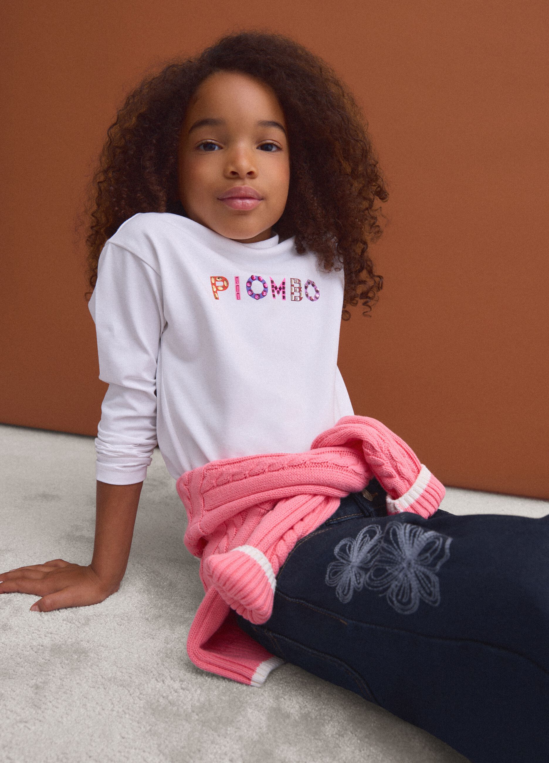 White stretch cotton T-shirt with front lettering