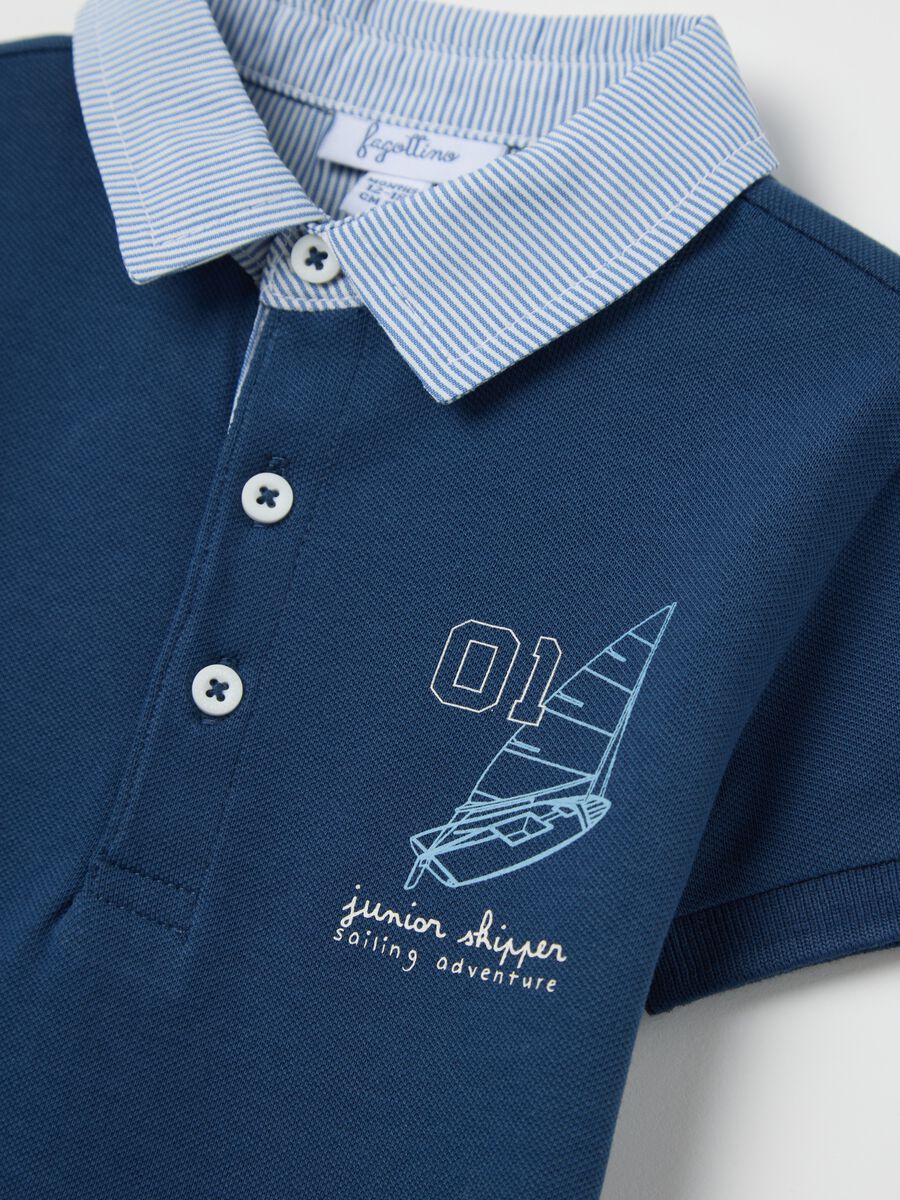 Blue stretch cotton polo shirt with sail boat design_2