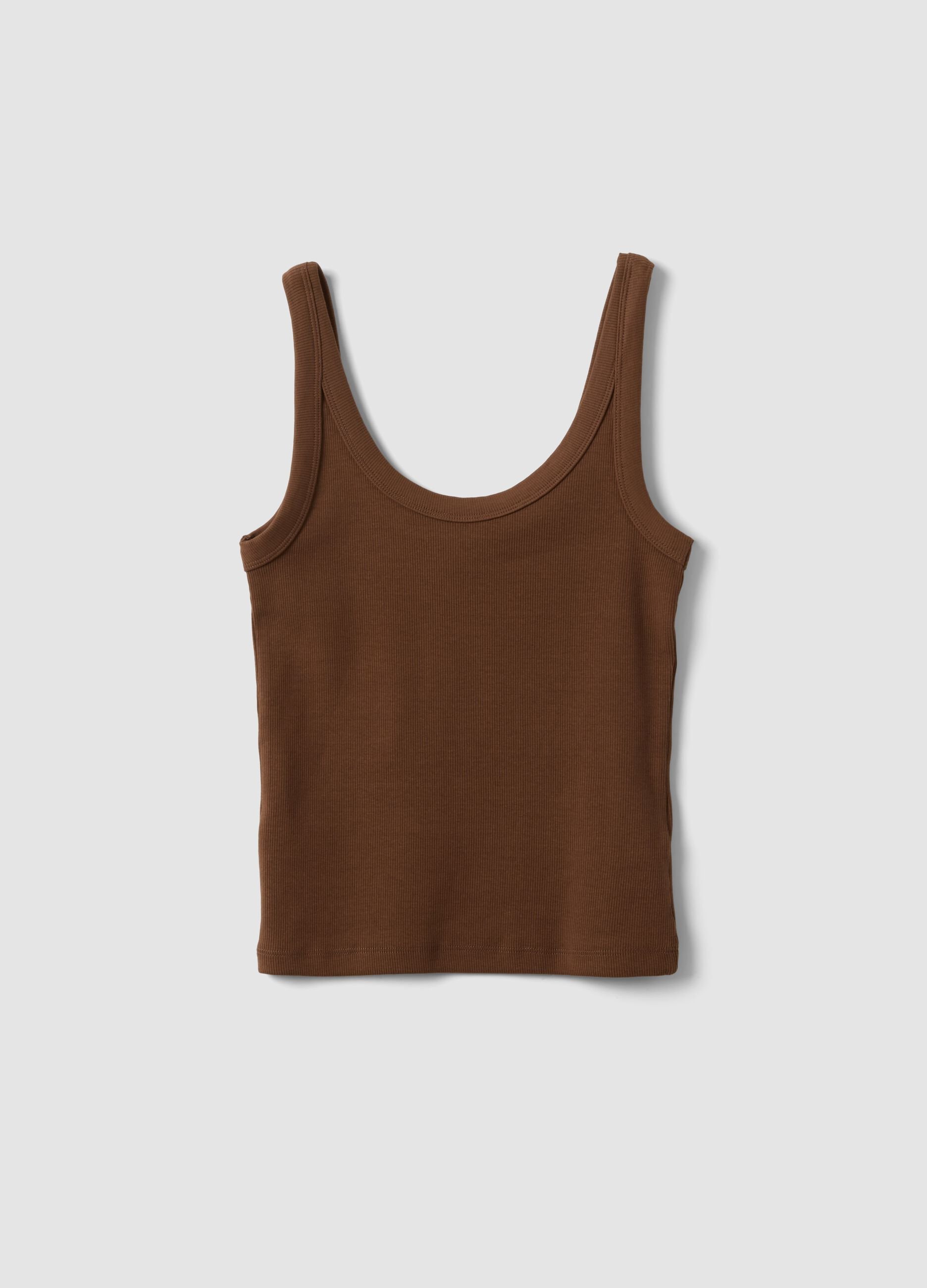 Brown fitted stretch-cotton vest top