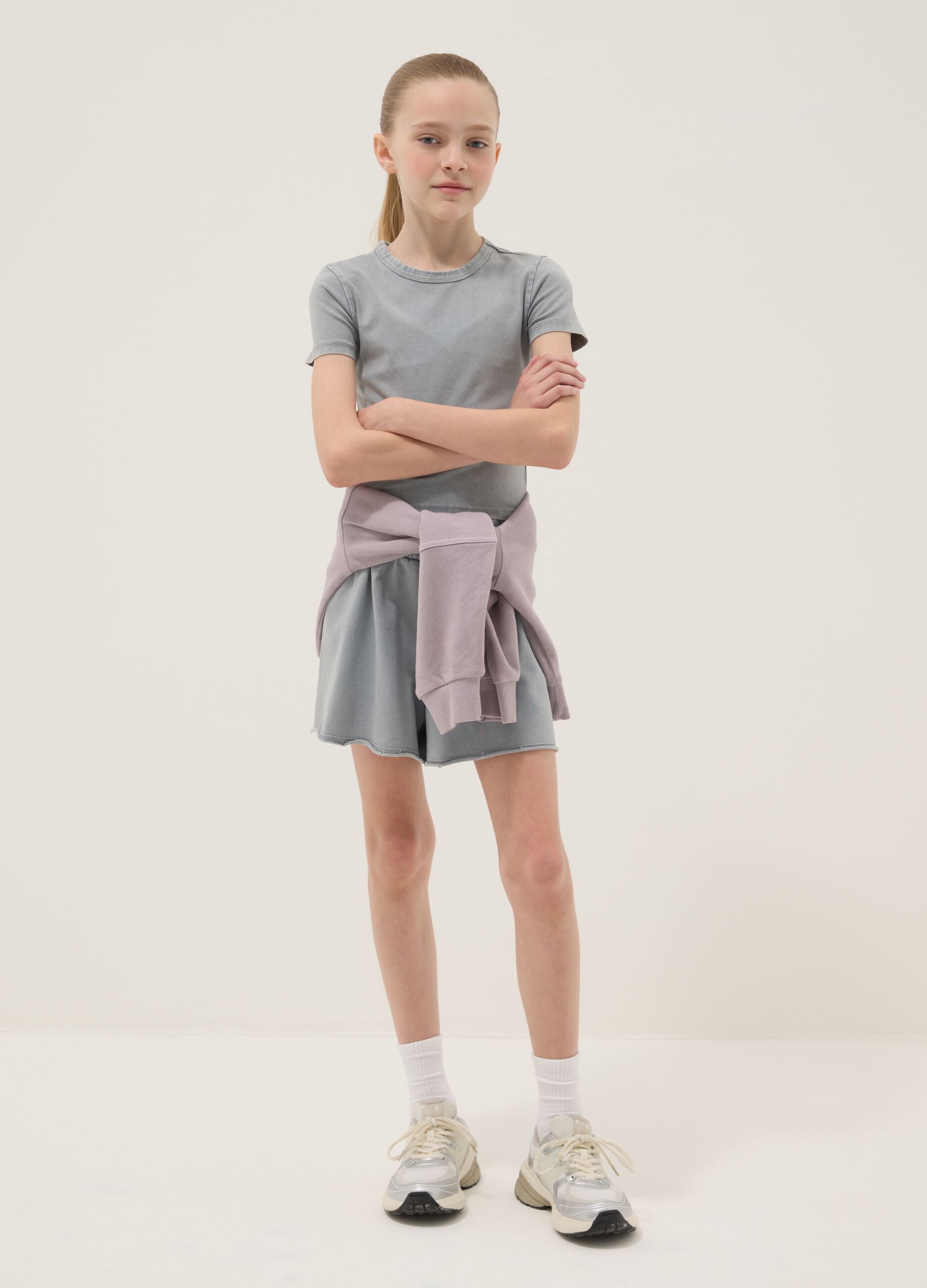 Grey stretch cotton set with T-shirt and shorts