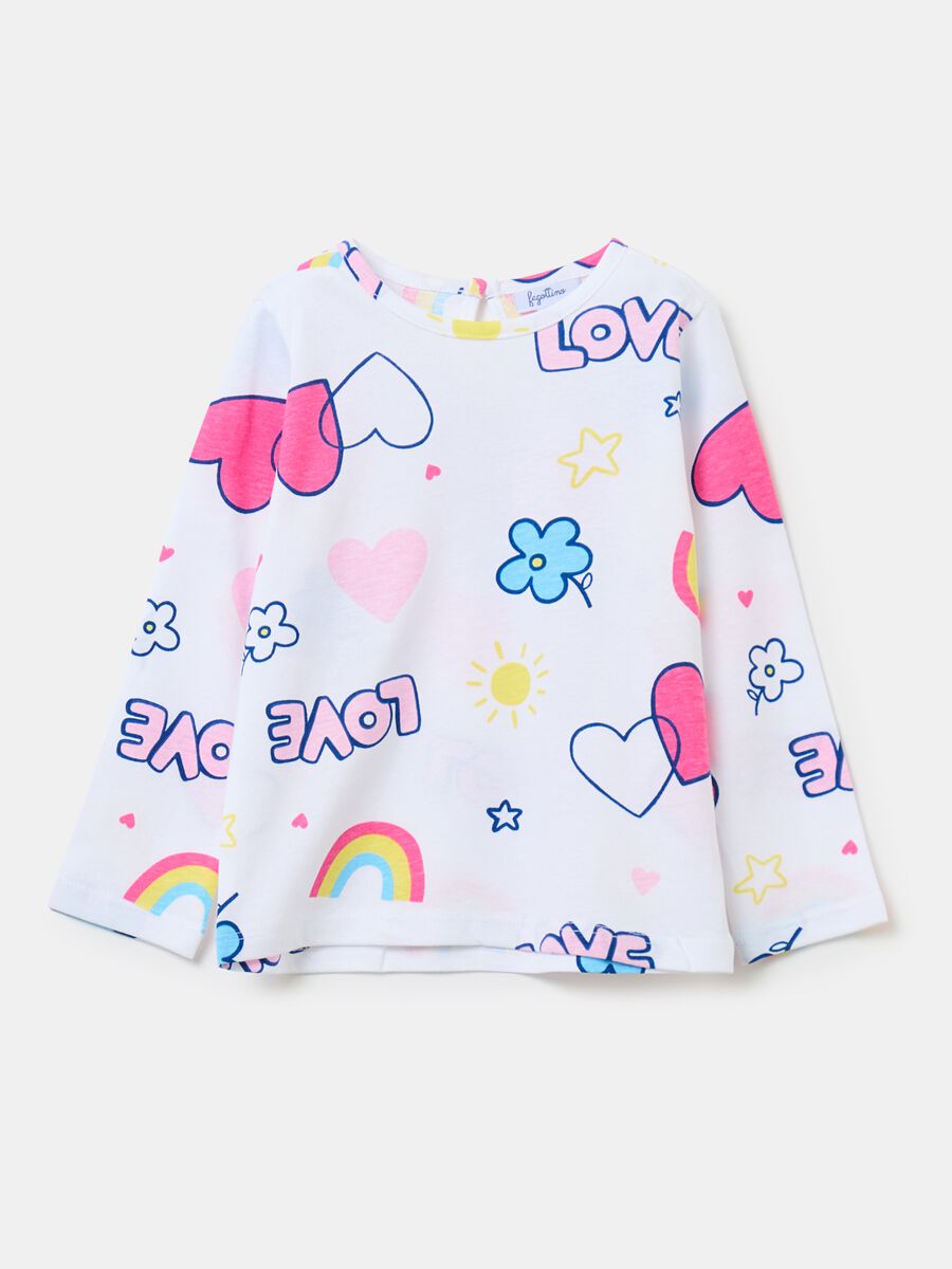 T-shirt maniche lunghe in cotone con stampa_0