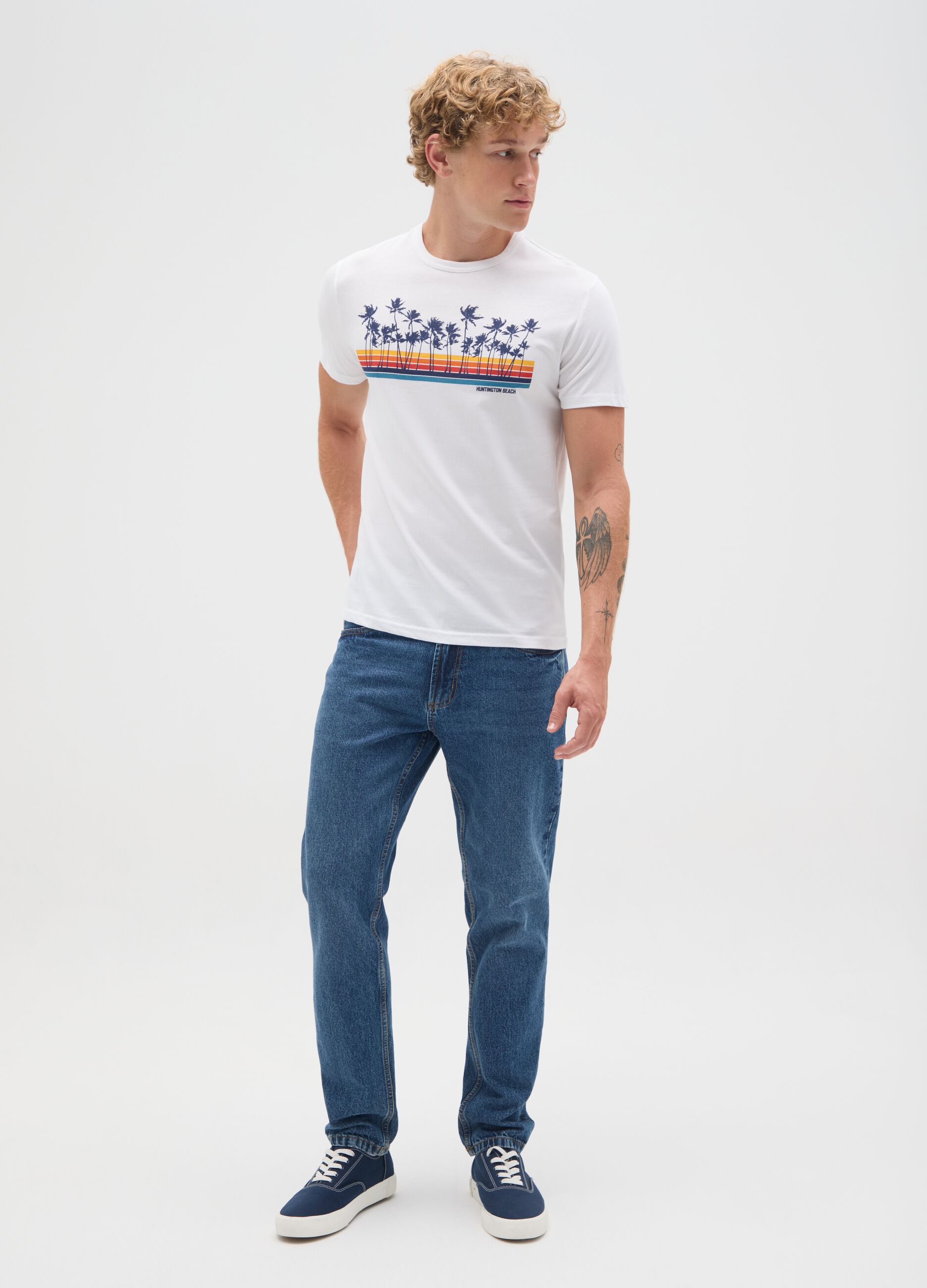 Men's white pure cotton t-shirt in regular fit