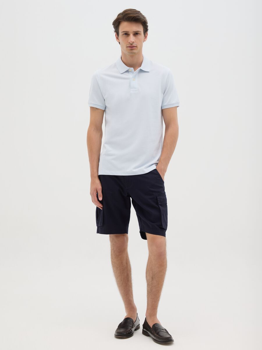 Men's blue cotton cargo shorts, regular fit_0
