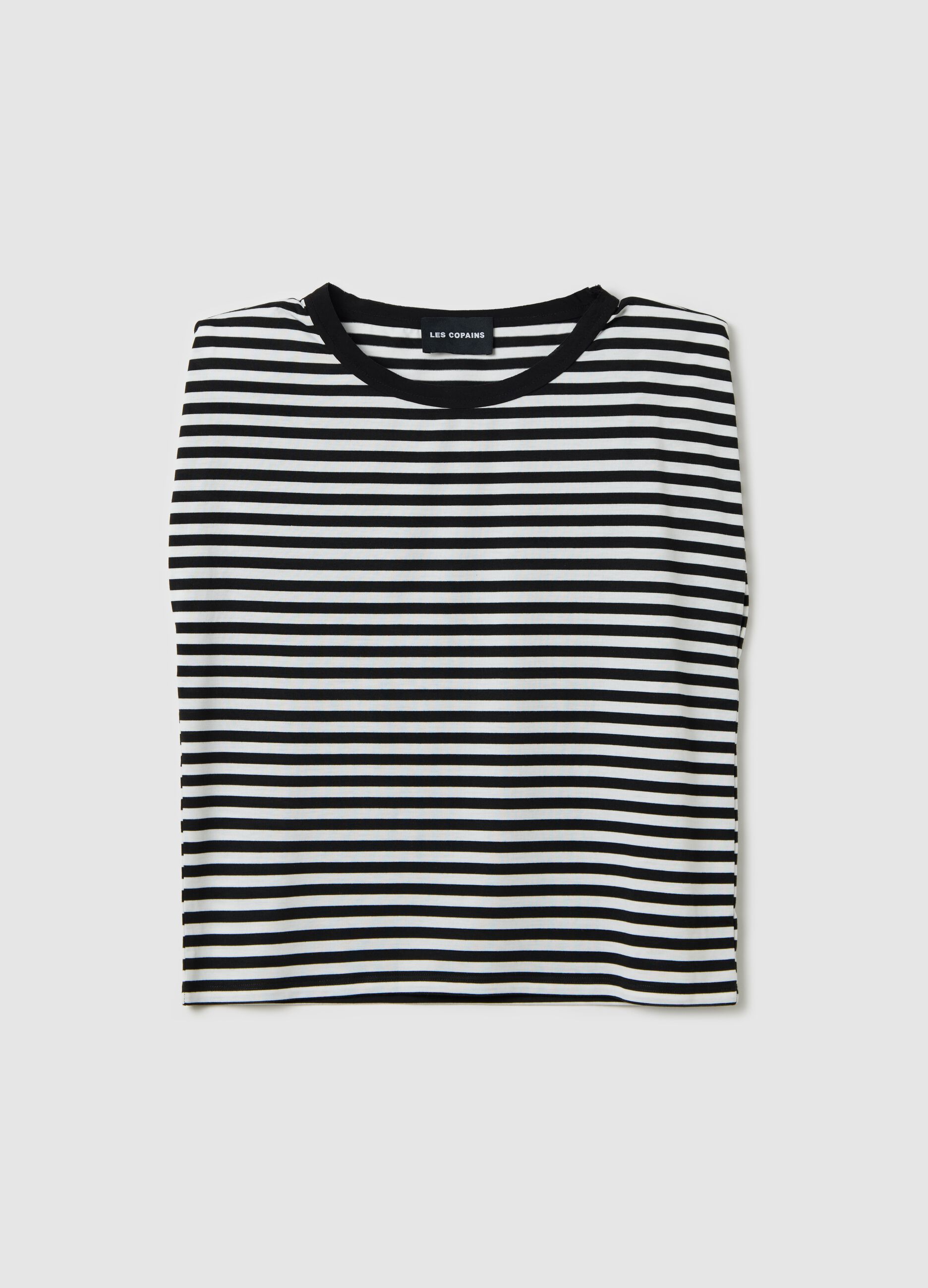 T-shirt boxy fit a righe bianche e nere con spalline
