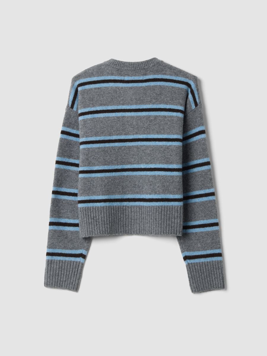 Cardigan grigio in lana elasticizzata a righe regular fit_2