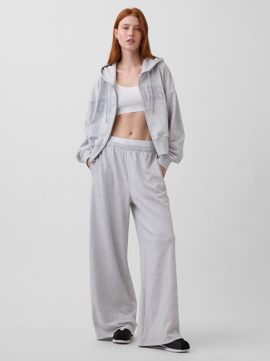 Regular fit grey cotton blend hoodie with zip_3