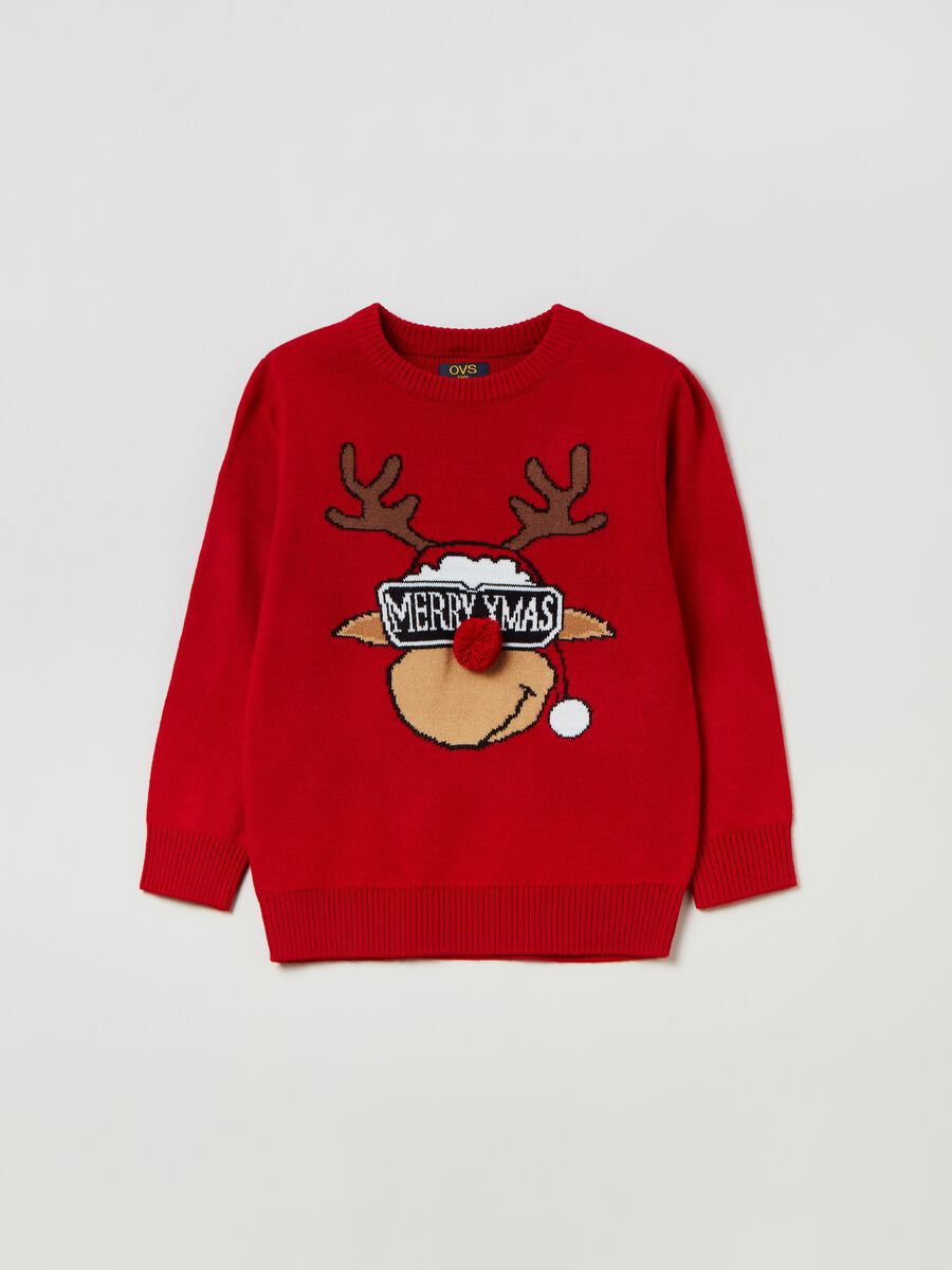 Christmas Jumper con renna Rudolph e pon pon_0