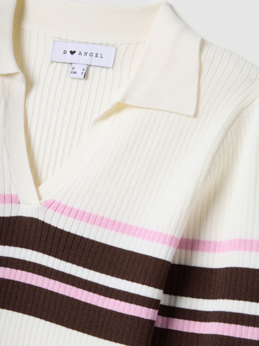 Slim fit multicoloured striped viscose-blend jumper with polo collar_5