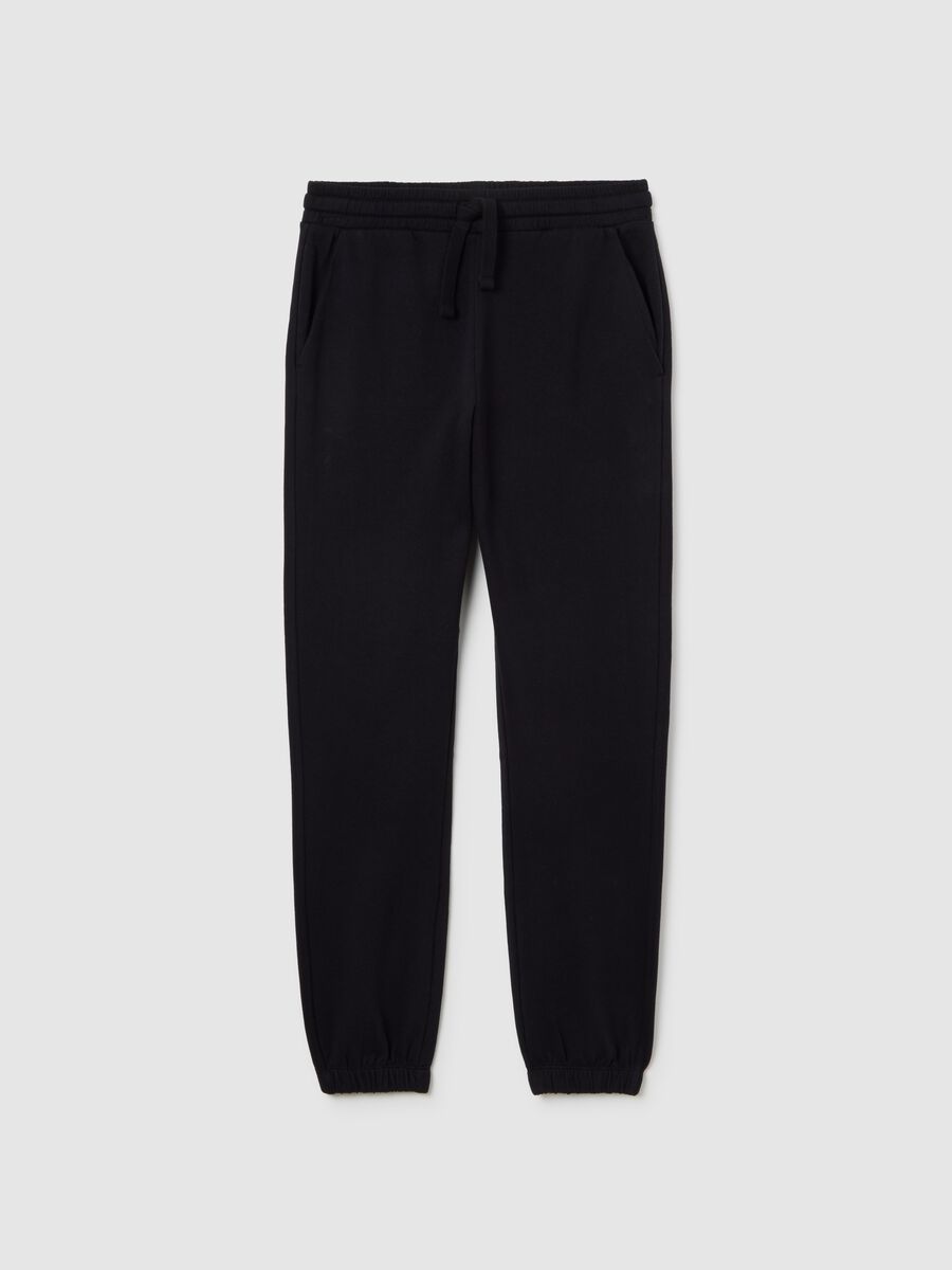 Pantaloni jogger da ragazzo in puro cotone nero regular fit_3