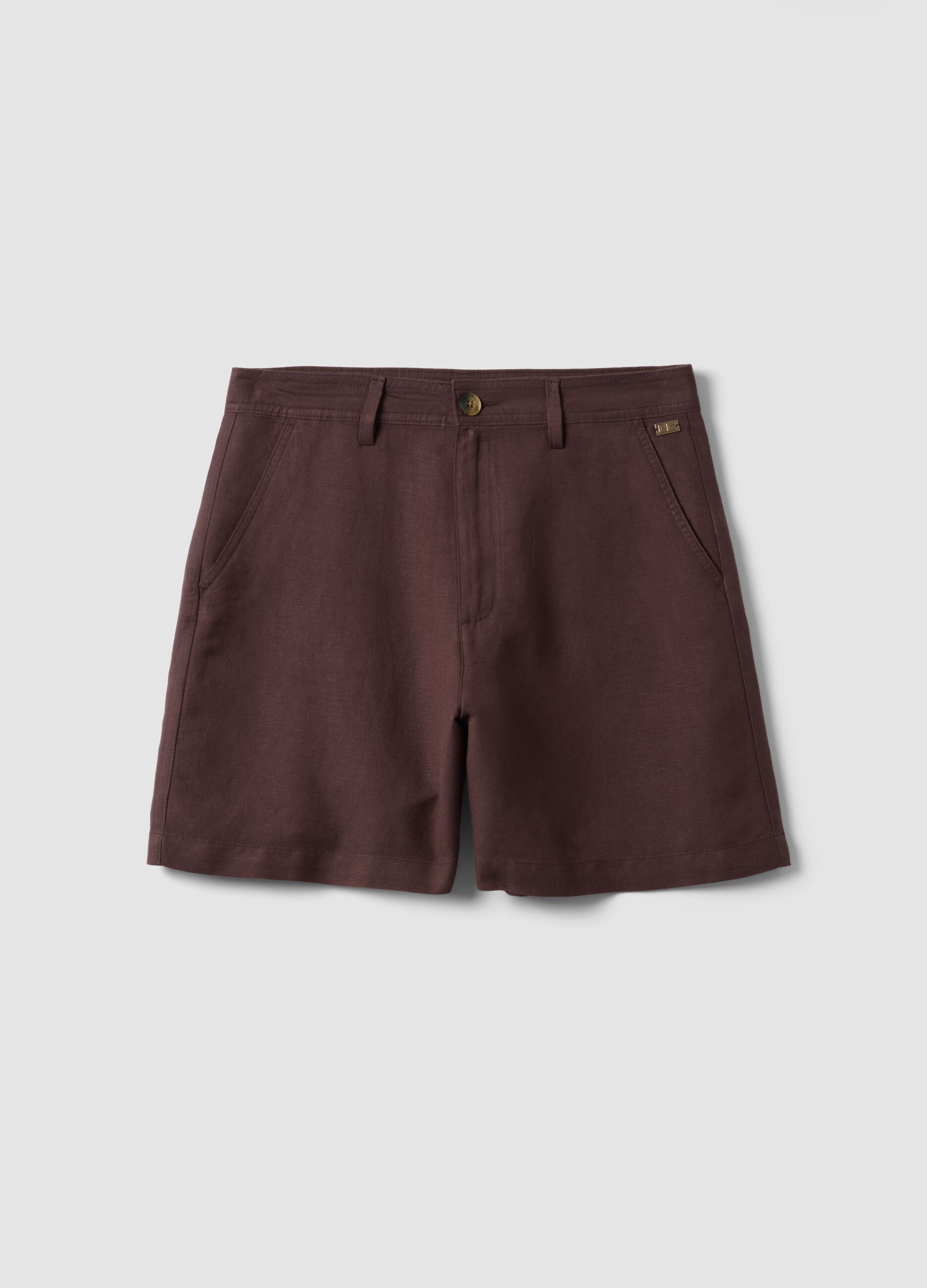Brown linen-viscose blend shorts