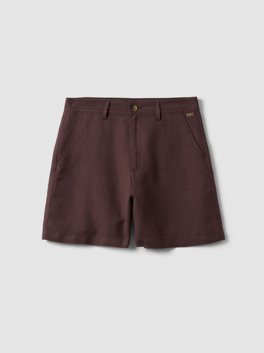 Brown linen-viscose blend shorts_0
