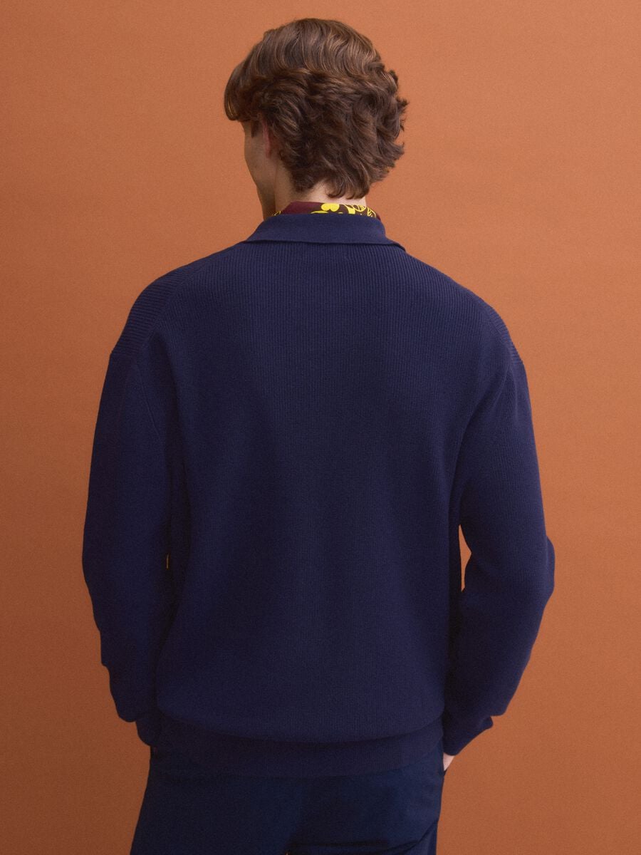 Polo blu in puro cotone con zip e collo classico_3