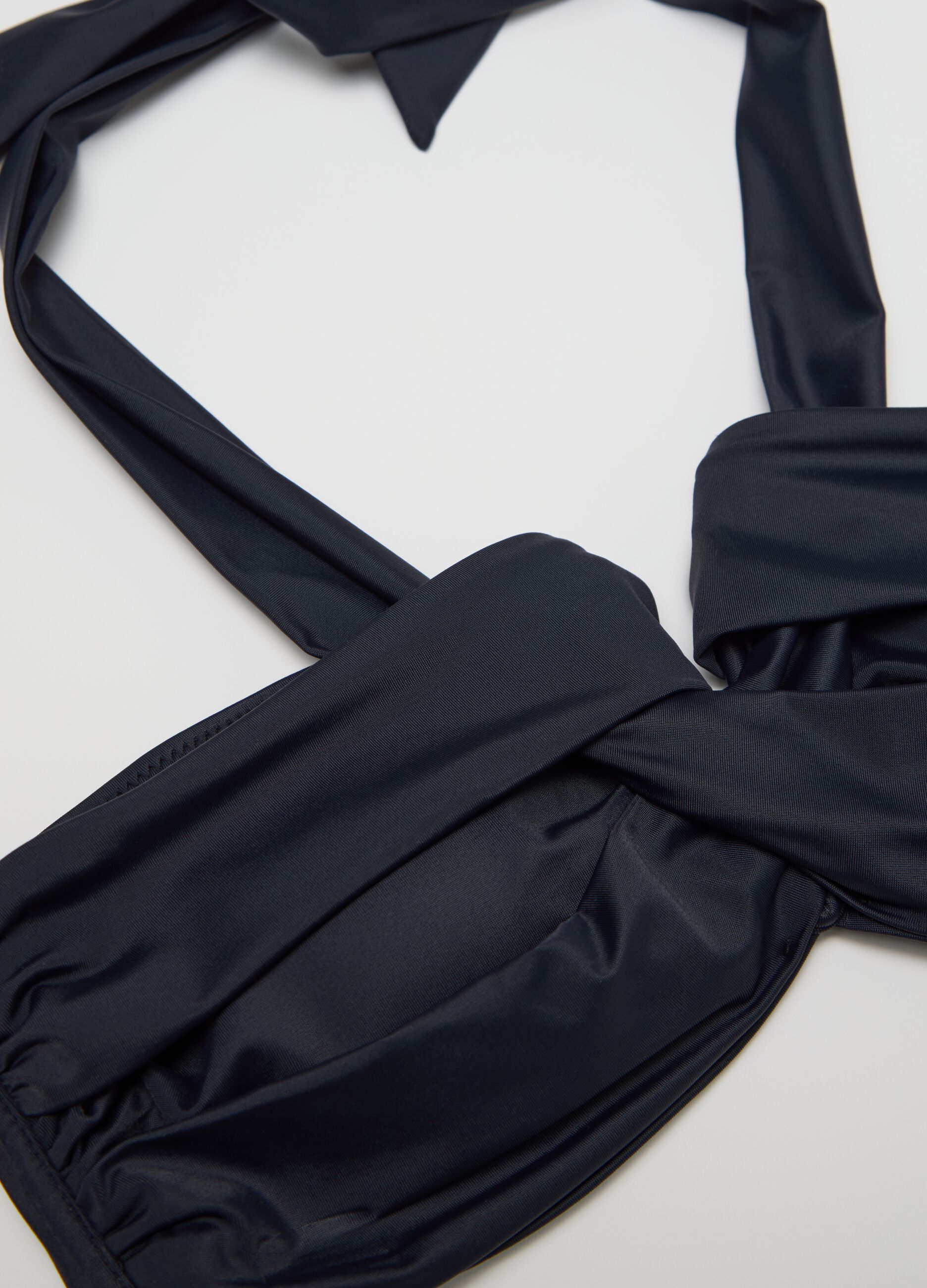Women’s bikini top in blue stretch fabric