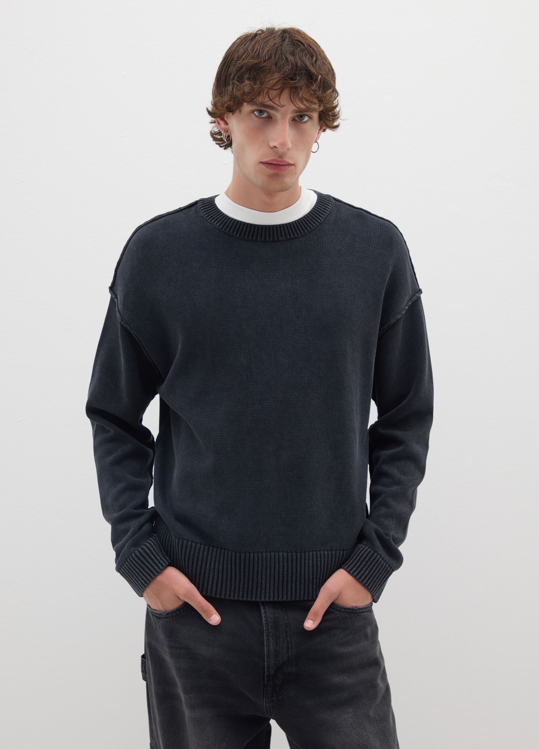 Grey pure cotton regular fit jumper