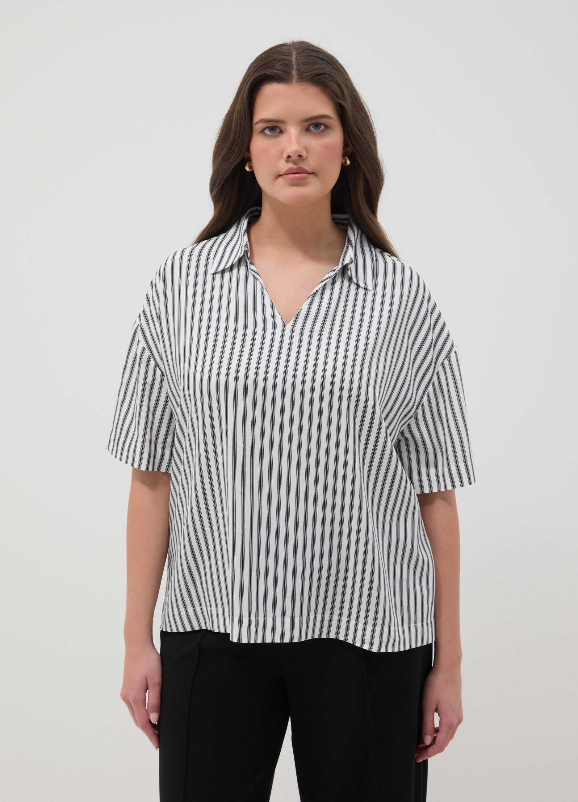 White pure viscose striped shirt