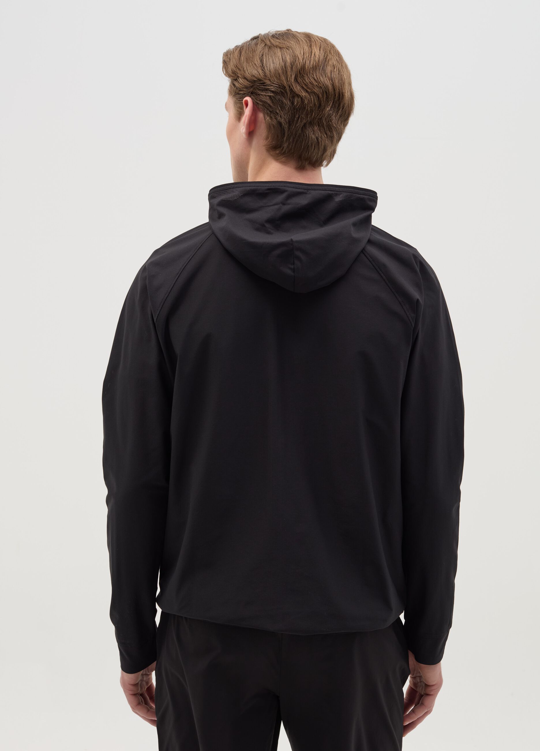Full-zip sweatshirt in technical fabric with hood