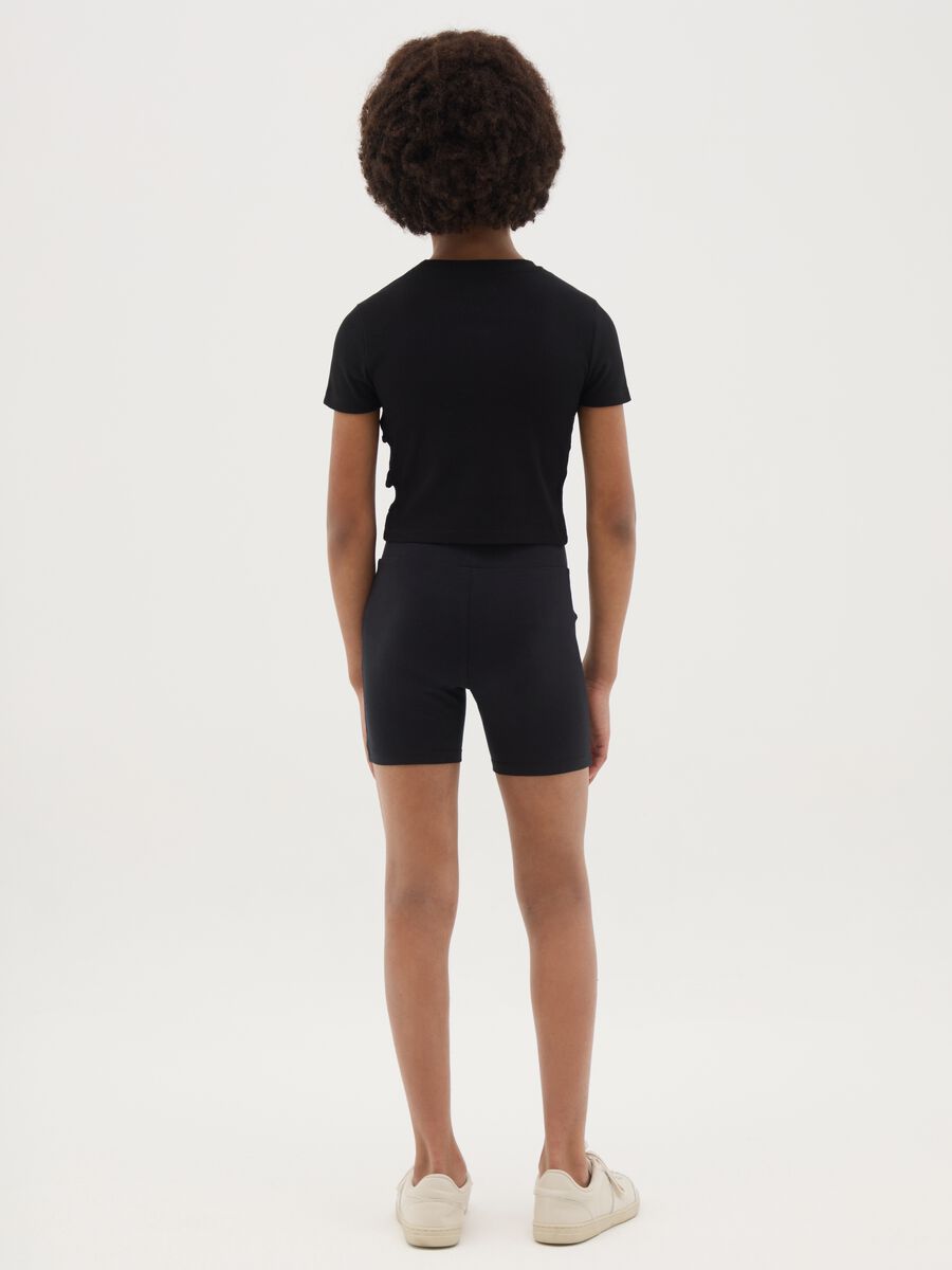 Black Stretch Cotton High-Waisted Skinny Fit Girls' Shorts with Chicago Bulls Logo_2