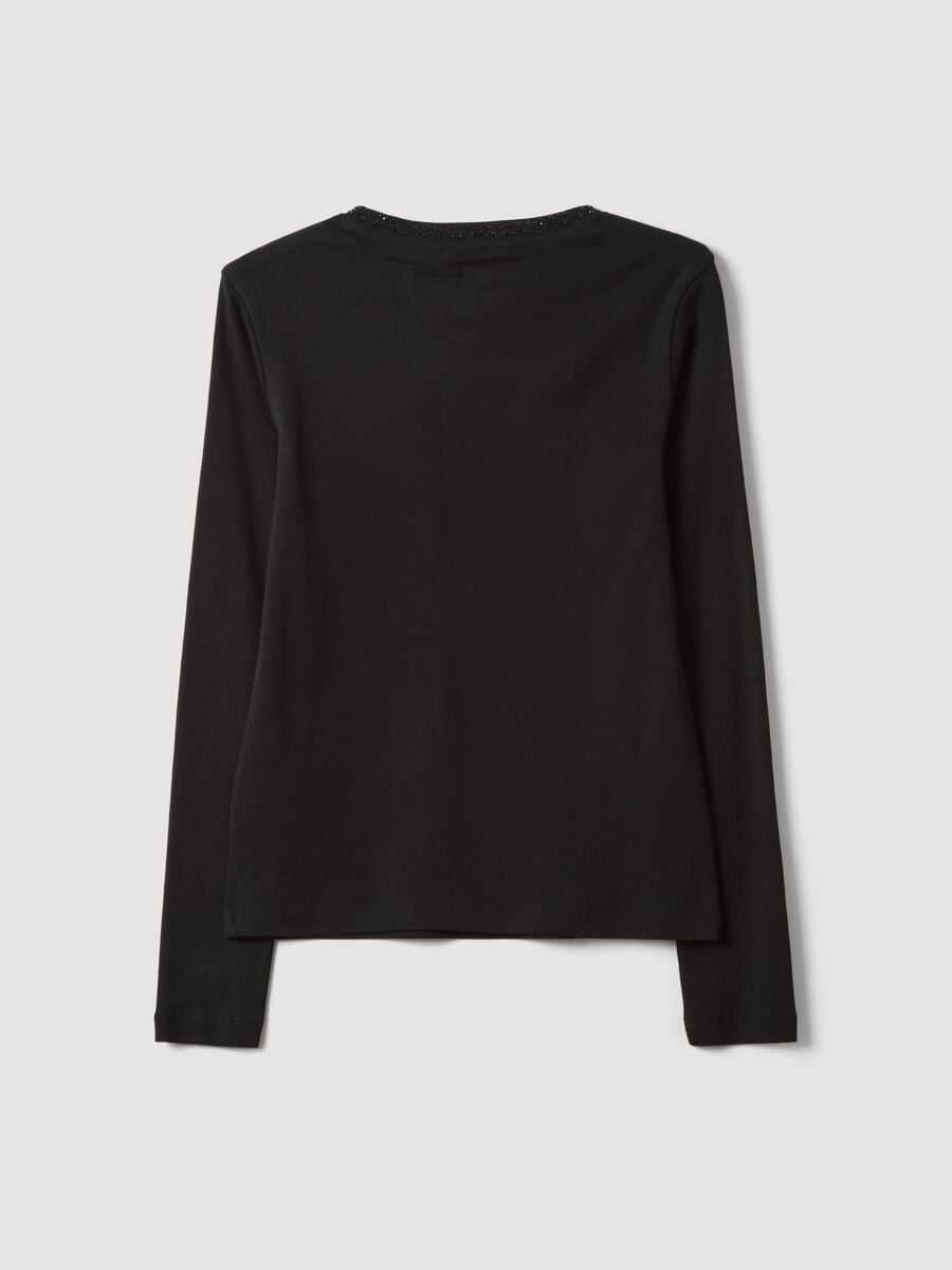 T-shirt nera in puro cotone con strass_1