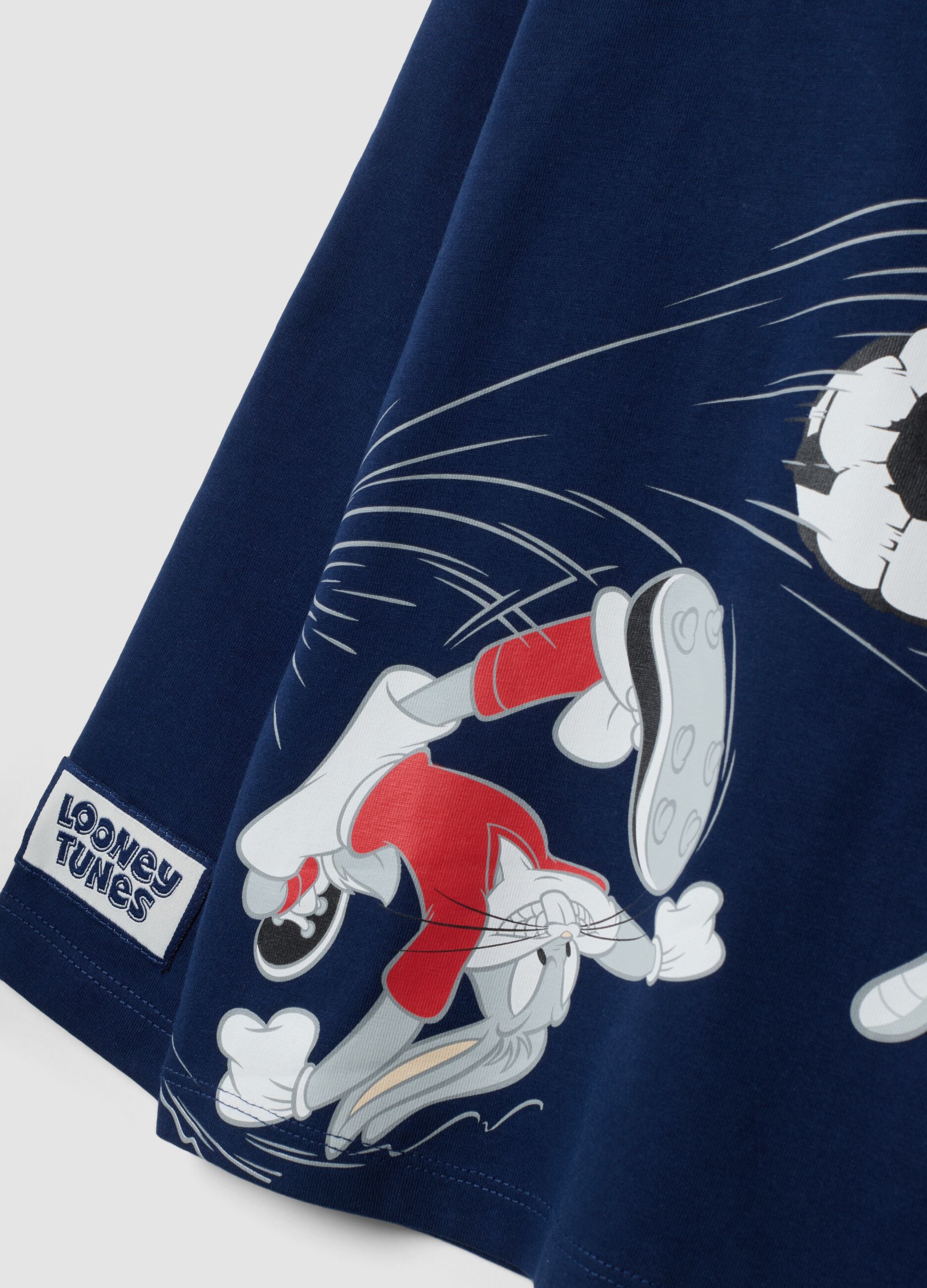 Blue long-sleeve pure cotton Looney Tunes print T-shirt for boys
