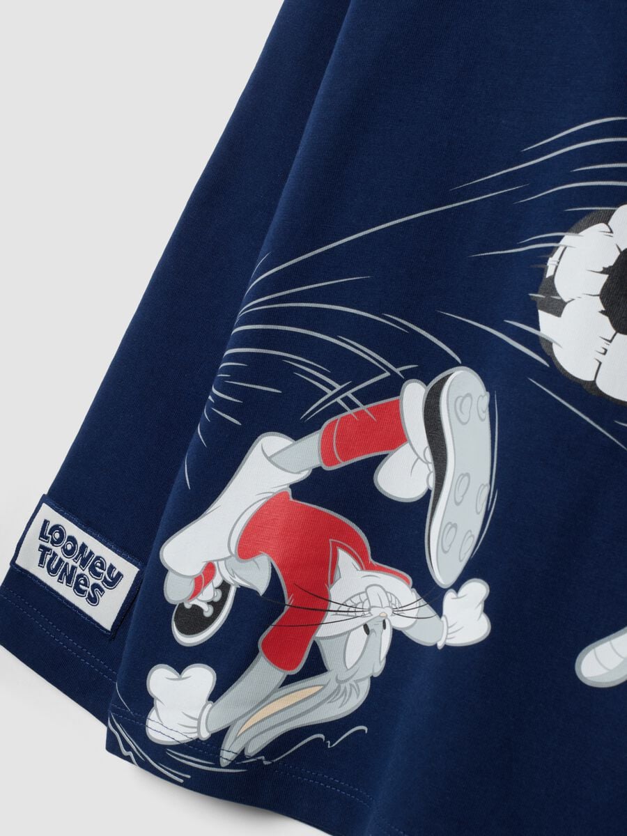 T-shirt blu a maniche lunghe in puro cotone con stampa Looney Tunes per bambino_3