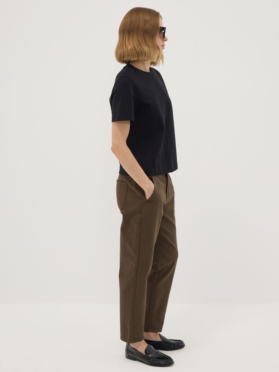 Jeans denim marrone baggy fit in puro cotone con vita paper bag_3