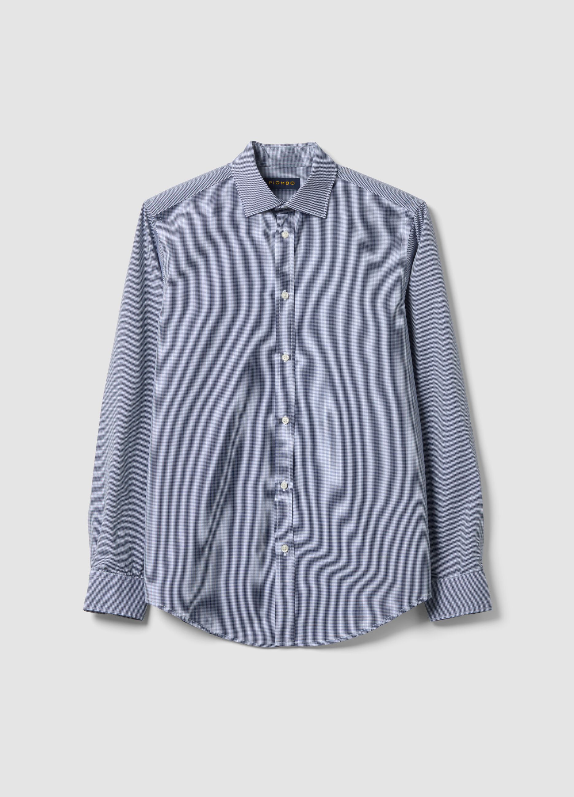 Light blue pure cotton poplin check shirt, regular fit