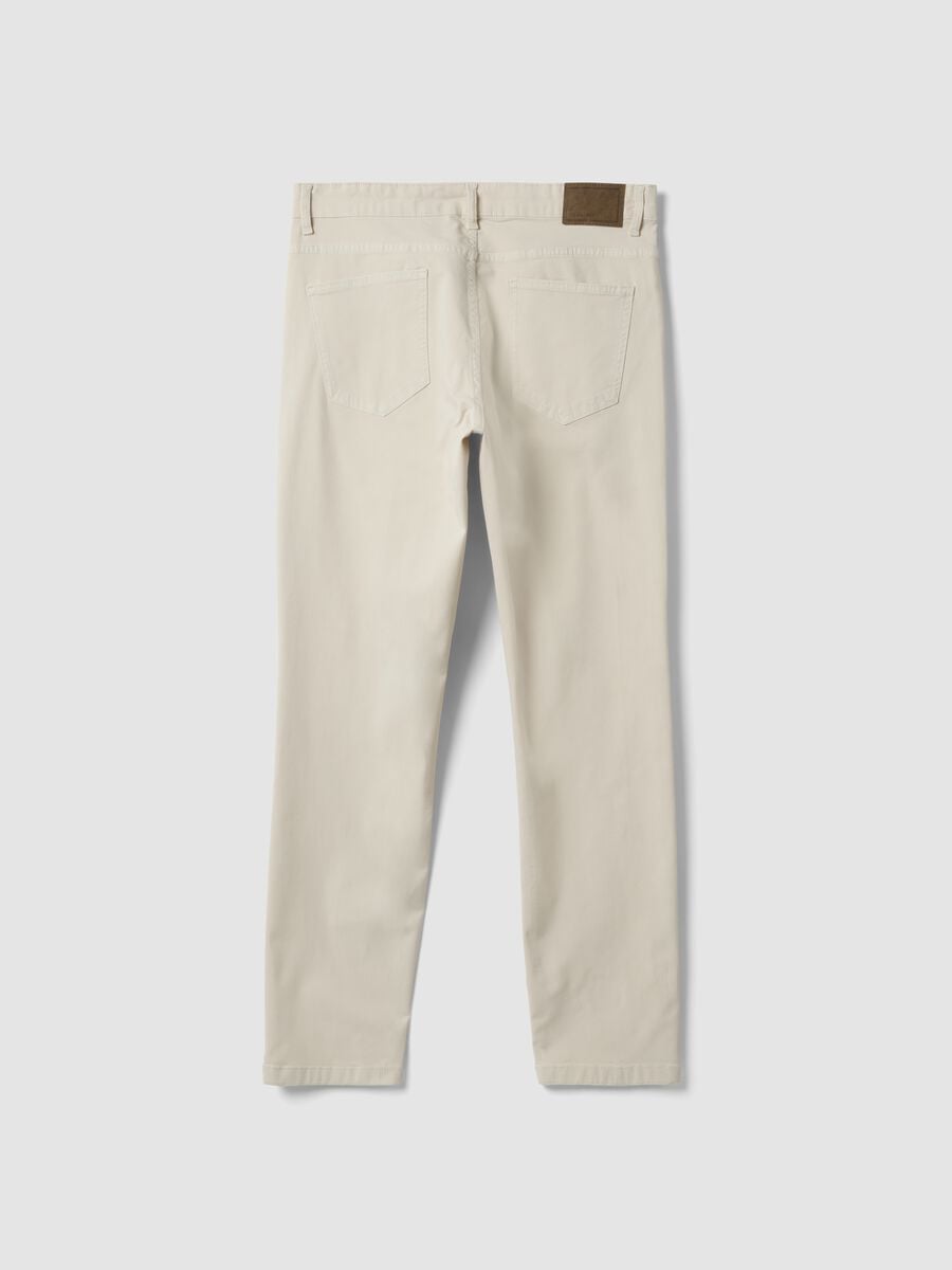 Pantaloni beige in twill di cotone elasticizzato slim fit_6