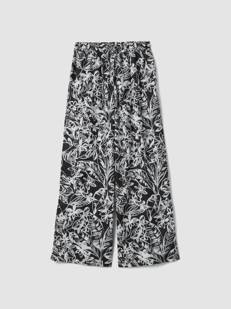 Multicoloured pure cotton long trousers with floral print_4