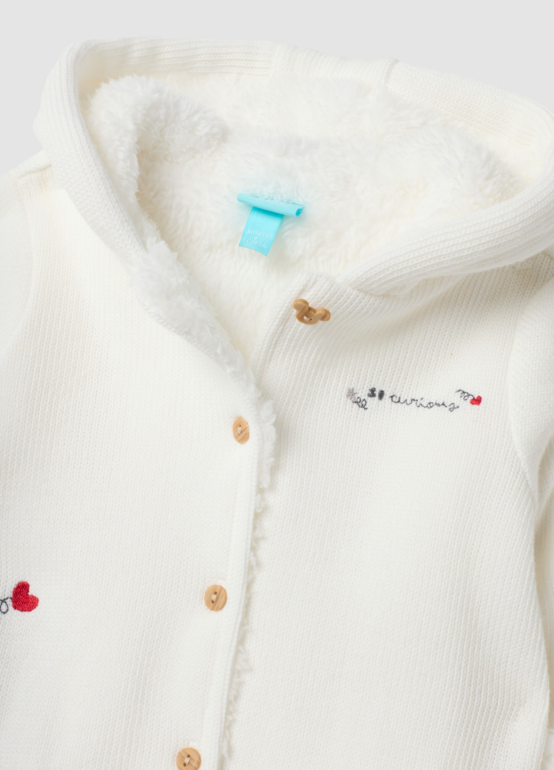 Tutina bianca con cappuccio in misto cotone con stampa Minnie