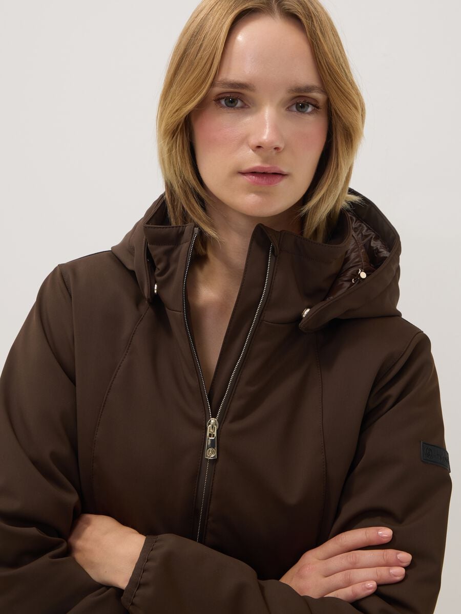 Brown stretch-fabric parka with hood, regular fit_2