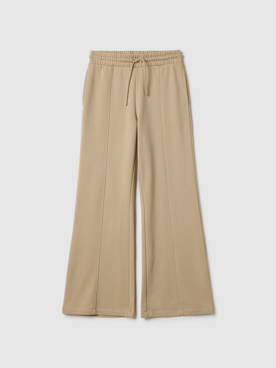 Beige Cotton Blend Regular Fit Jogger Trousers_4