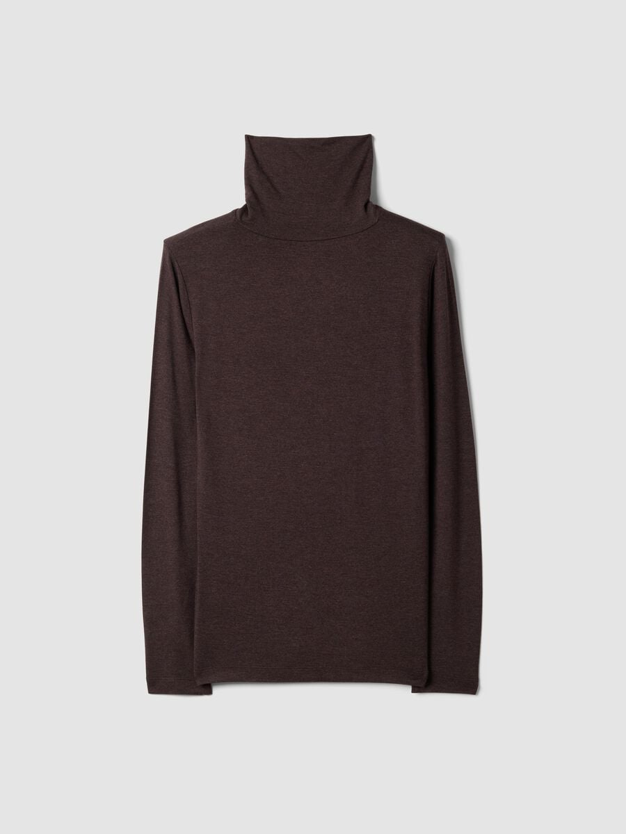Brown stretch viscose top with mock neck, regular fit_6