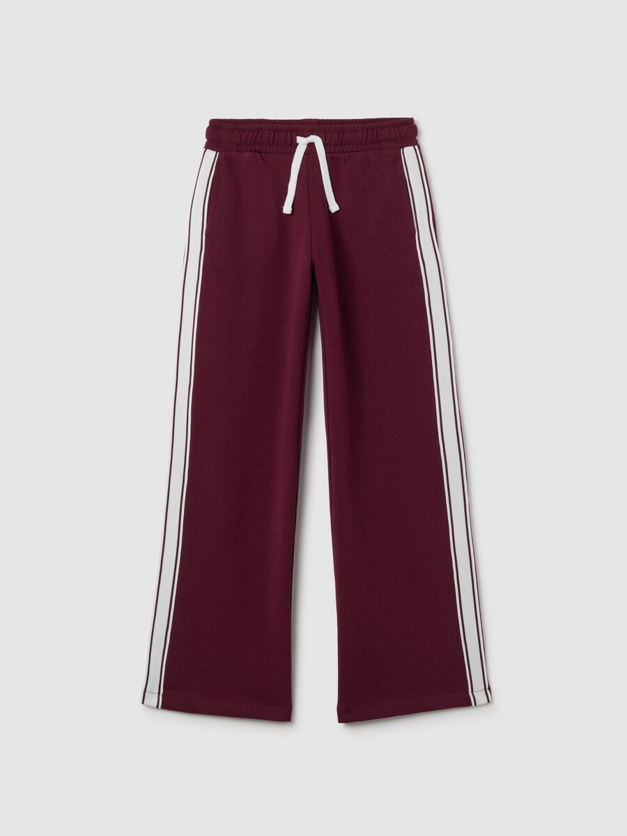 Girls' pure cotton red wide-leg striped trousers_0