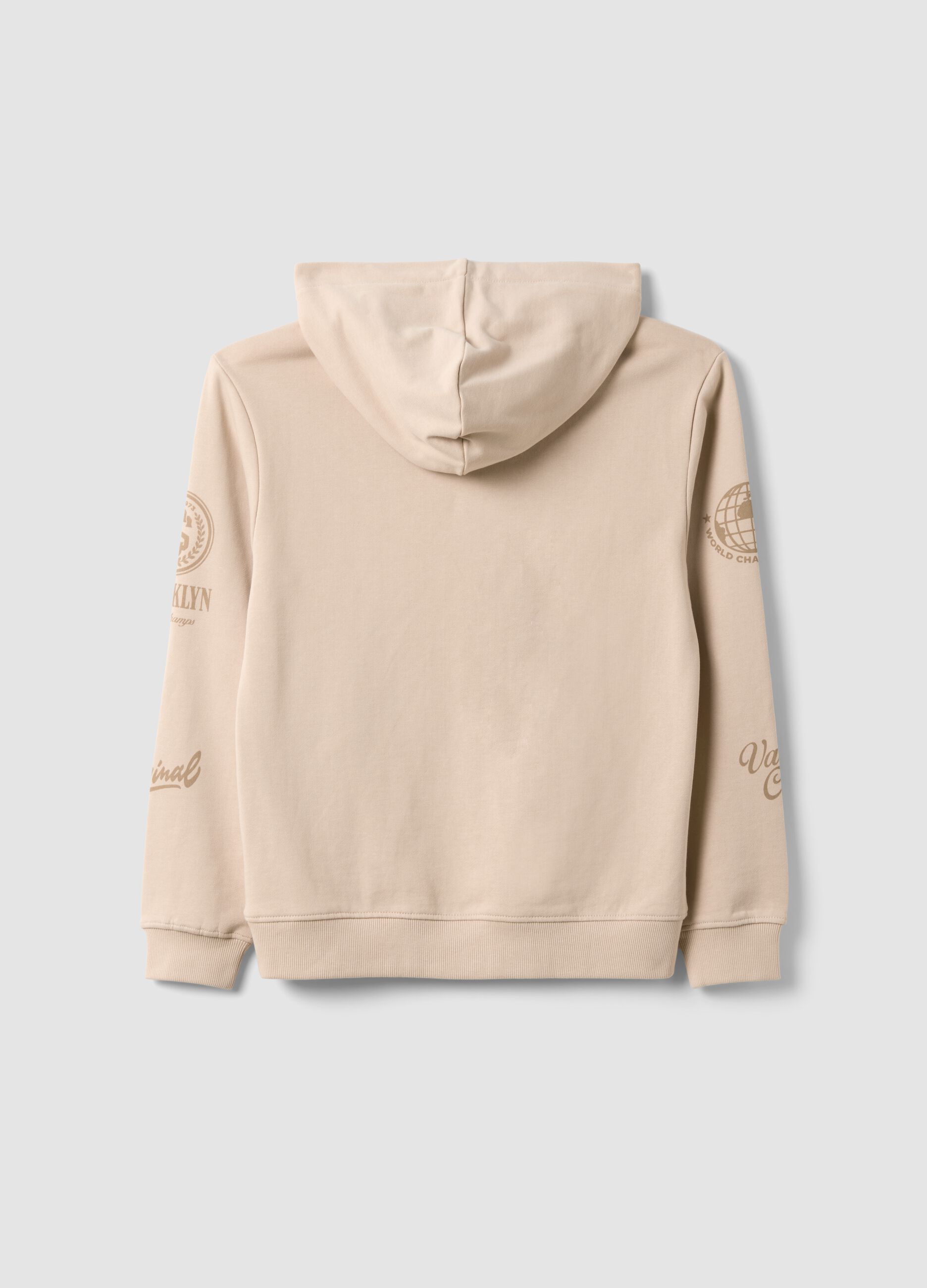 Beige pure cotton hoodie with New York print for boys