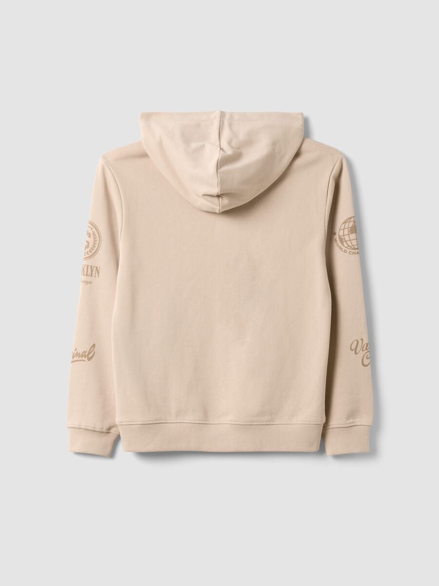 Felpa beige in puro cotone con cappuccio e stampa New York per ragazzo_5