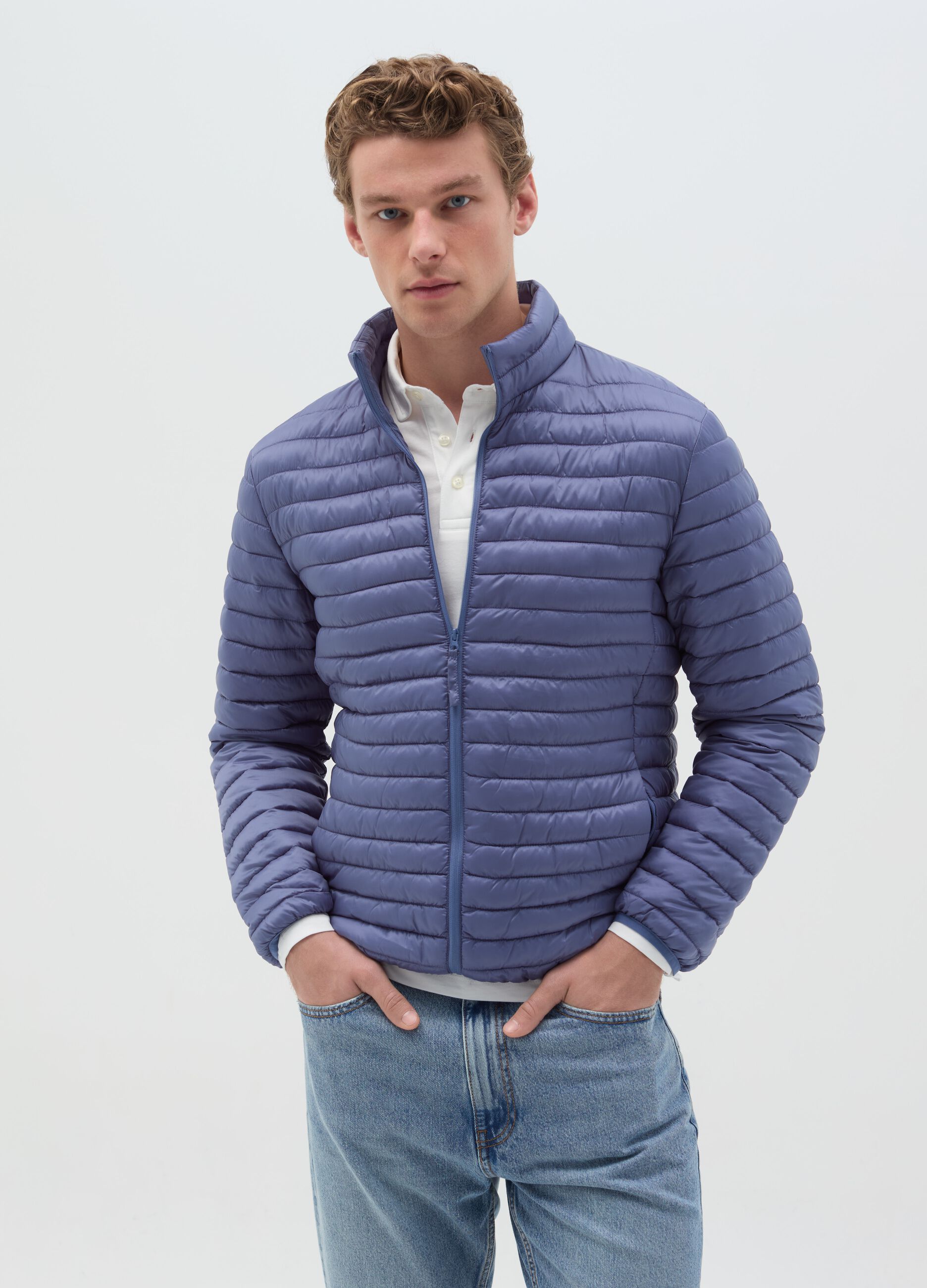 Full-zip ultralight quilted down jacket