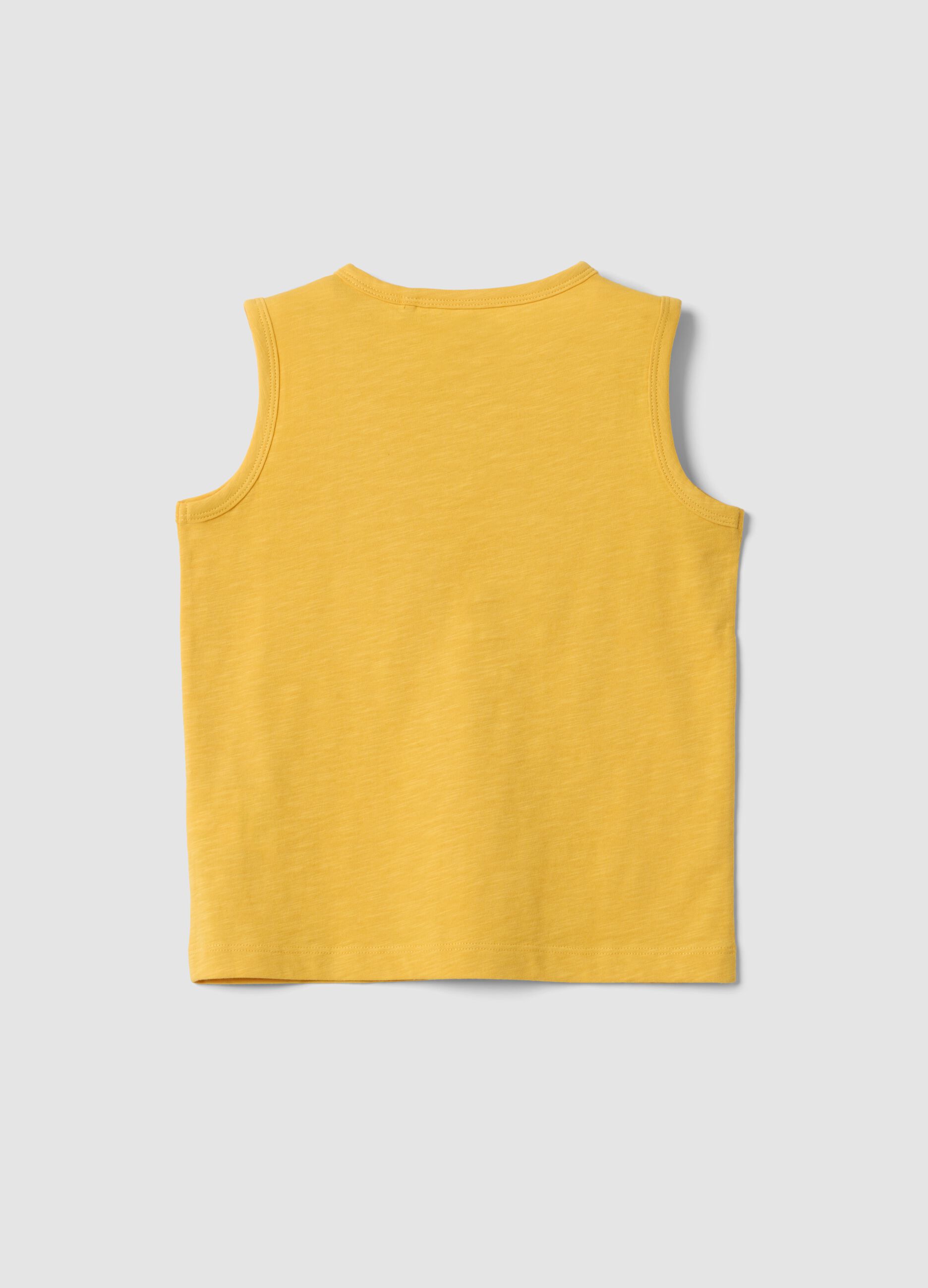 Yellow pure cotton vest top with buttons