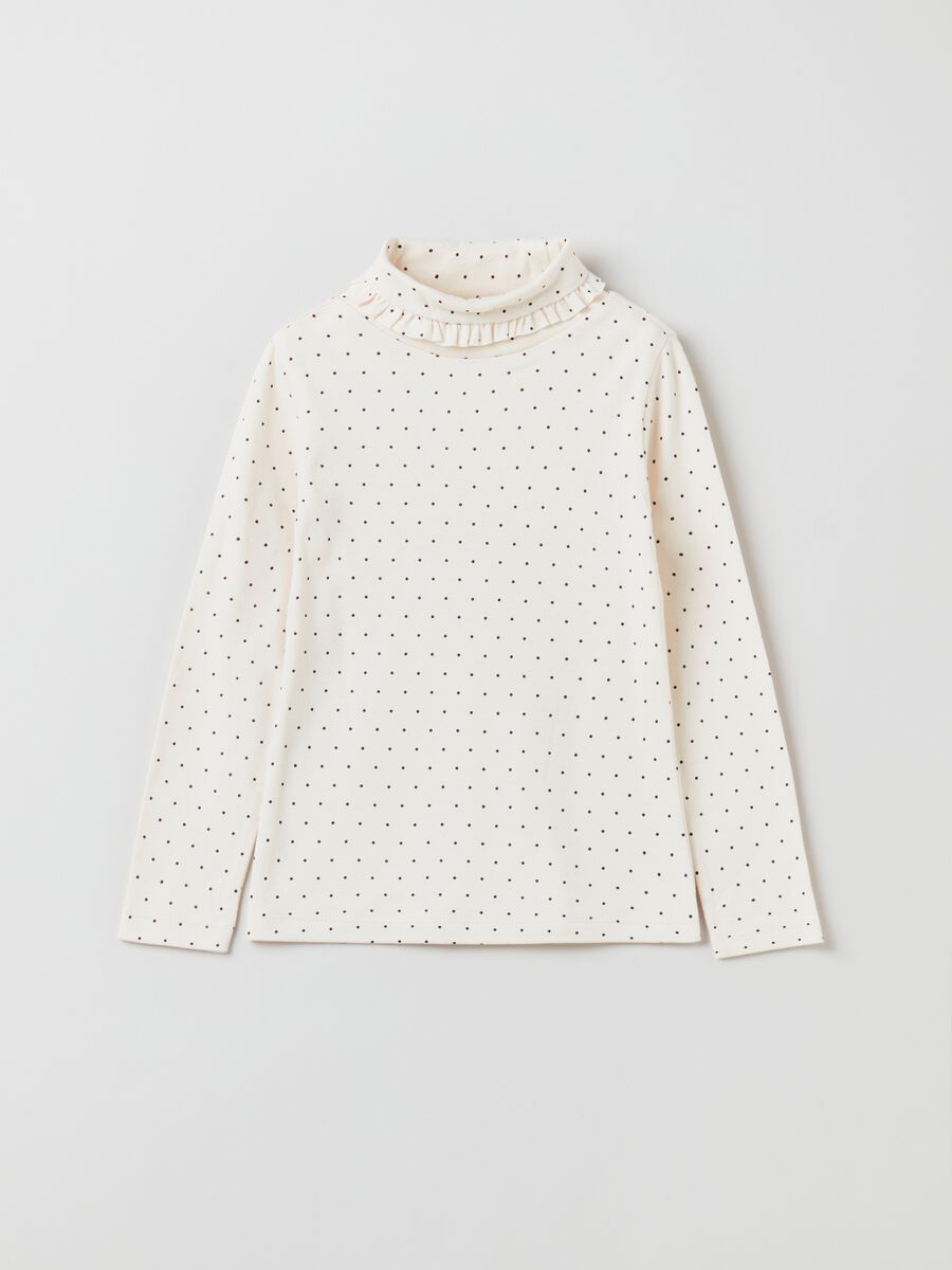 T-shirt a collo alto con stampa pois_0