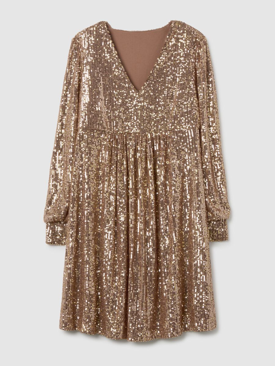 Beige Maternity Dress with Micro Sequins_4